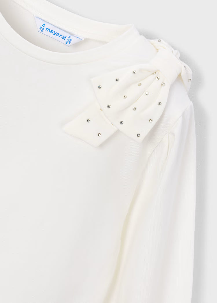 Mayoral - Girl's White Long Sleeve With Bow Shirt