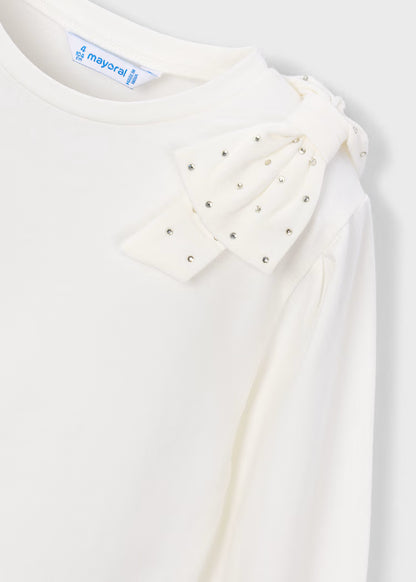 Mayoral - Girl's White Long Sleeve With Bow Shirt