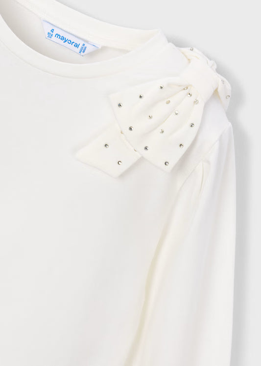 Mayoral - Girl's White Long Sleeve With Bow Shirt