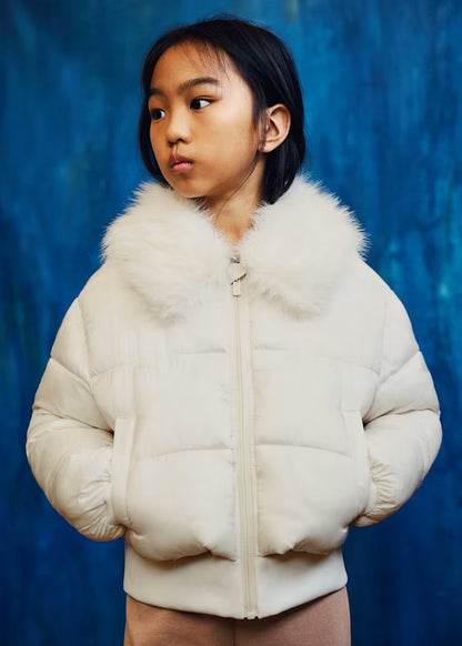 Mayoral - Girl's Cream Puffer Fuzzy Jacket