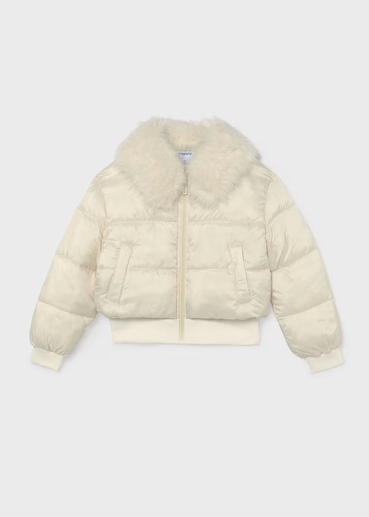 Mayoral - Girl's Cream Puffer Fuzzy Jacket