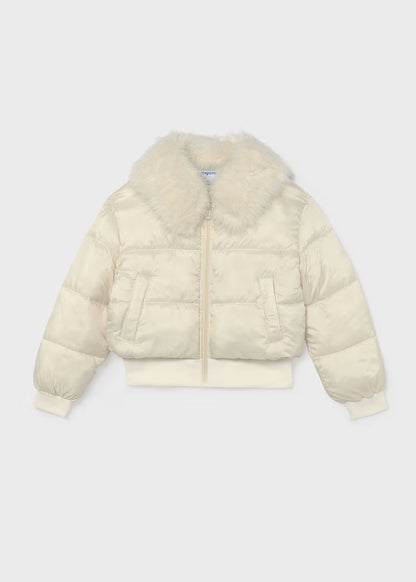 Mayoral - Girl's Cream Puffer Fuzzy Jacket