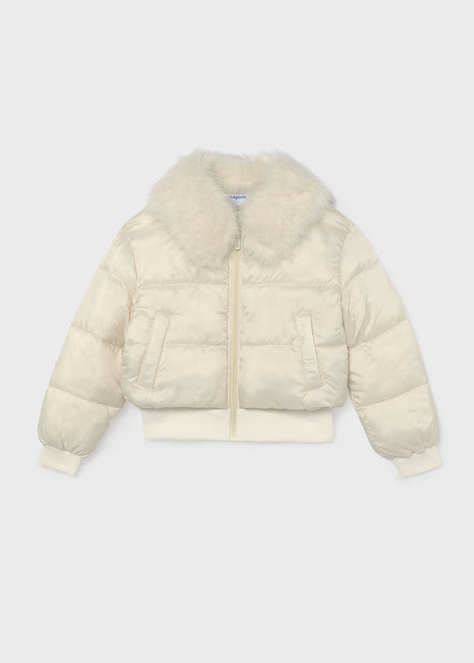 Mayoral - Girl's Cream Puffer Fuzzy Jacket