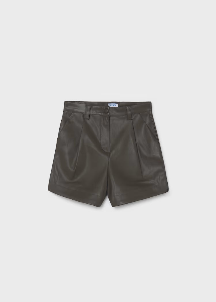 Mayoral - Girl's Dark Brown Faux Leather Shorts