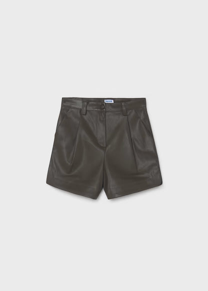 Mayoral - Girl's Dark Brown Faux Leather Shorts