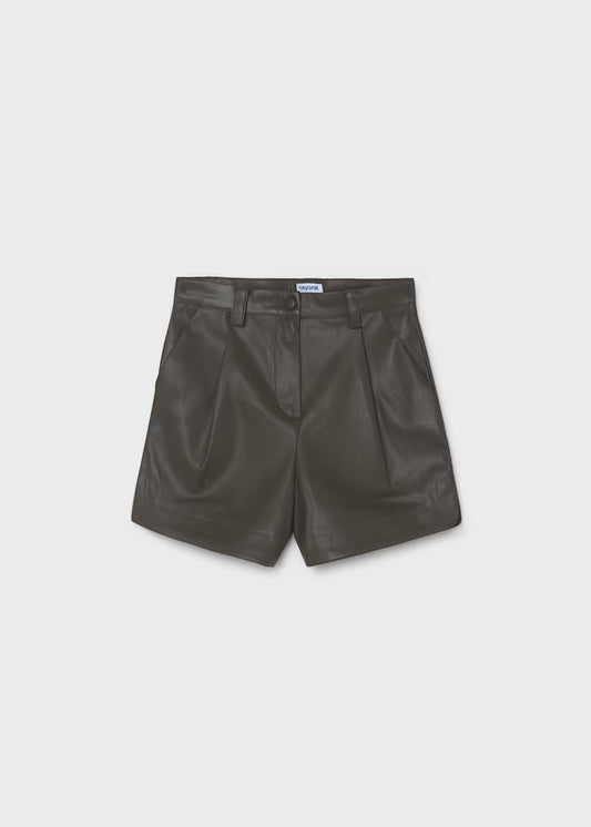 Mayoral - Girl's Dark Brown Faux Leather Shorts