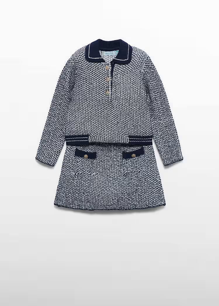 Abel & Lula - Navy & White Knit Sweater & Skirt Set