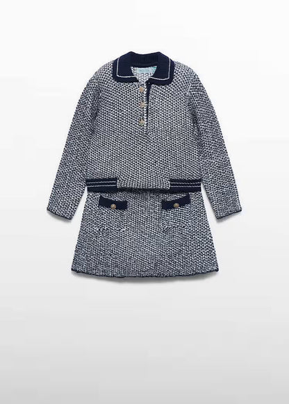 Abel & Lula - Navy & White Knit Sweater & Skirt Set