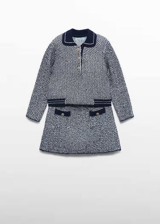 Abel & Lula - Navy & White Knit Sweater & Skirt Set