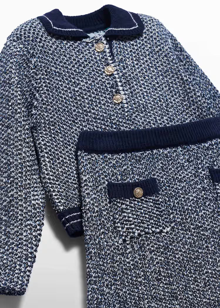 Abel & Lula - Navy & White Knit Sweater & Skirt Set