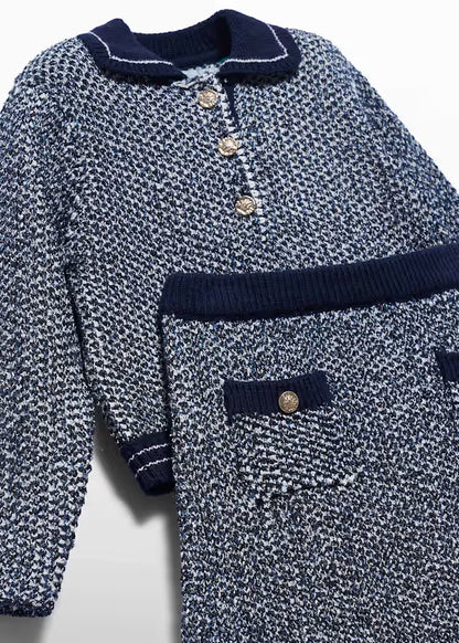 Abel & Lula - Navy & White Knit Sweater & Skirt Set