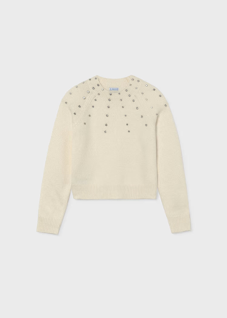Mayoral - Girl's Cream Rhinestone Sweater