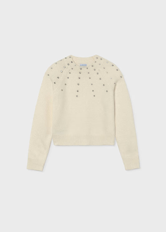 Mayoral - Girl's Cream Rhinestone Sweater