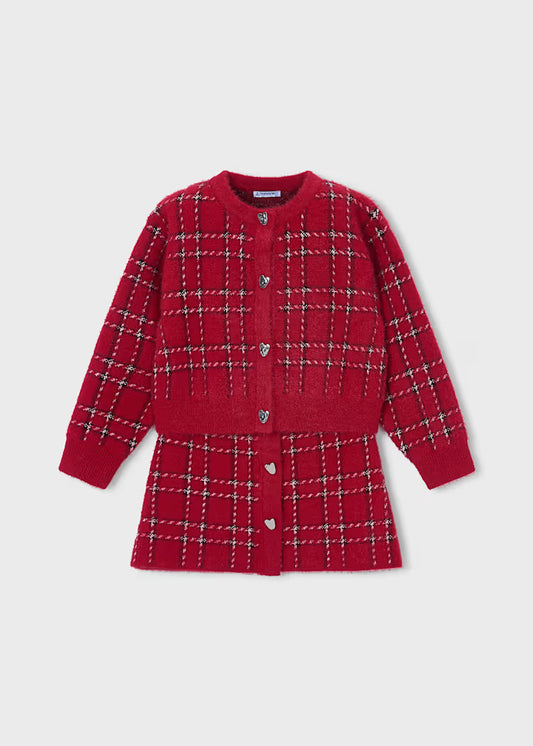 Mayoral - Girl's Red Knit Cardigan & Skirt Set