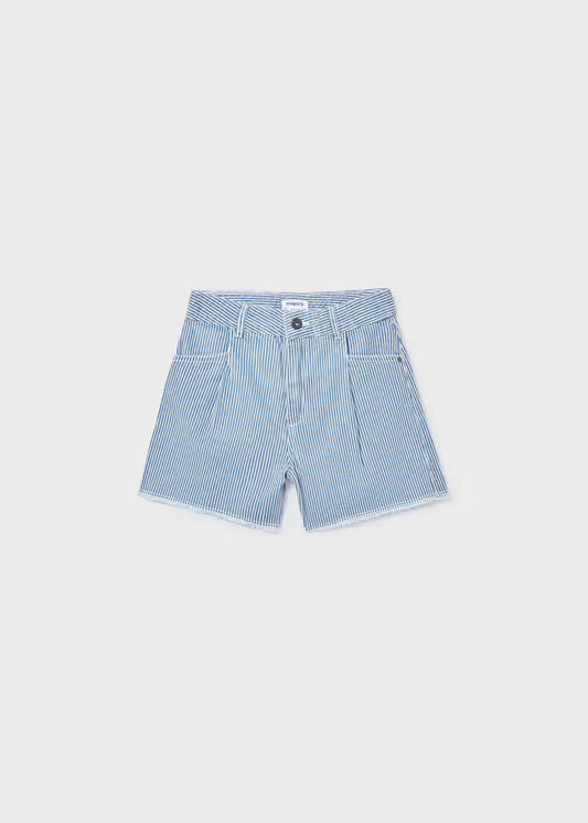 Mayoral - Blue Girl's Striped Denim Shorts