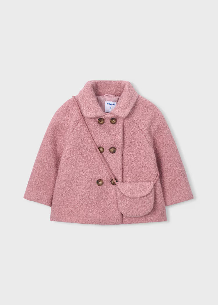 Mayoral - Girl's Pastel Pink Bocule Coat With Purse
