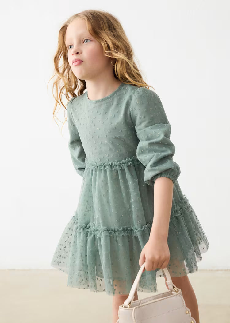 Mayoral - Green Long Sleeve Girl's Tulle Dress