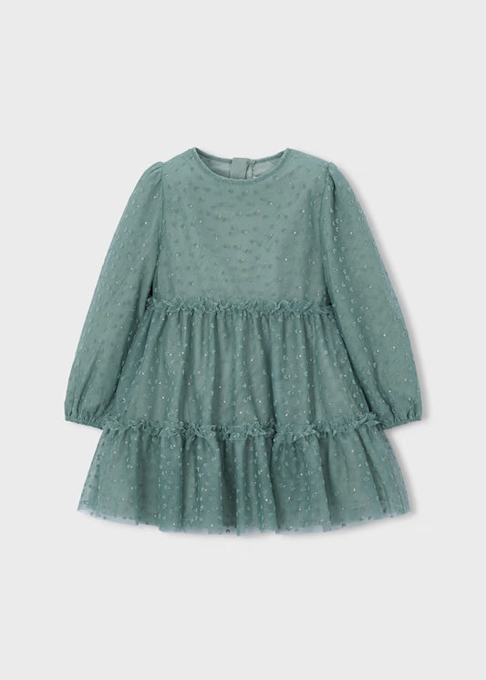 Mayoral - Green Long Sleeve Girl's Tulle Dress