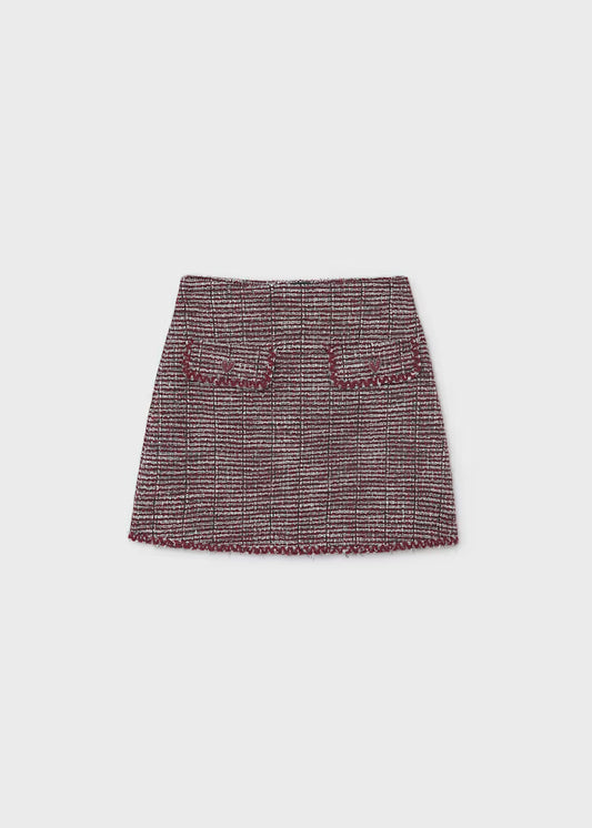 Mayoral - Girl's Maroon Tweed Knit Skort