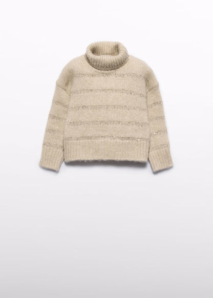 Abel & Lula - Girls Sequins Striped Sweater - Wheat