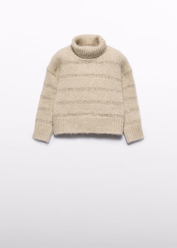 Abel & Lula - Girls Sequins Striped Sweater - Wheat