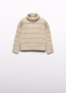 Abel & Lula - Girls Sequins Striped Sweater - Wheat