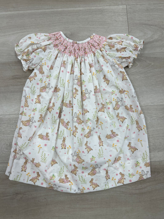 Baby Blessings - Pink Bunny Smocked Bishop Dress