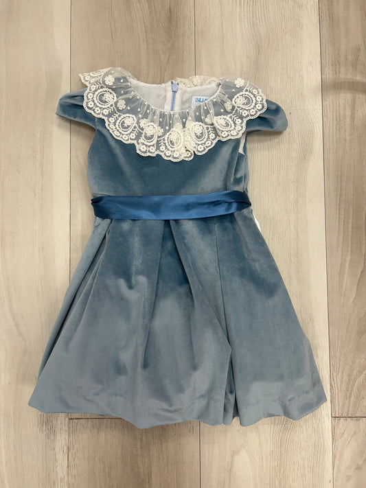 Luli + Me - Light Blue Velvet w/ Lace Collar