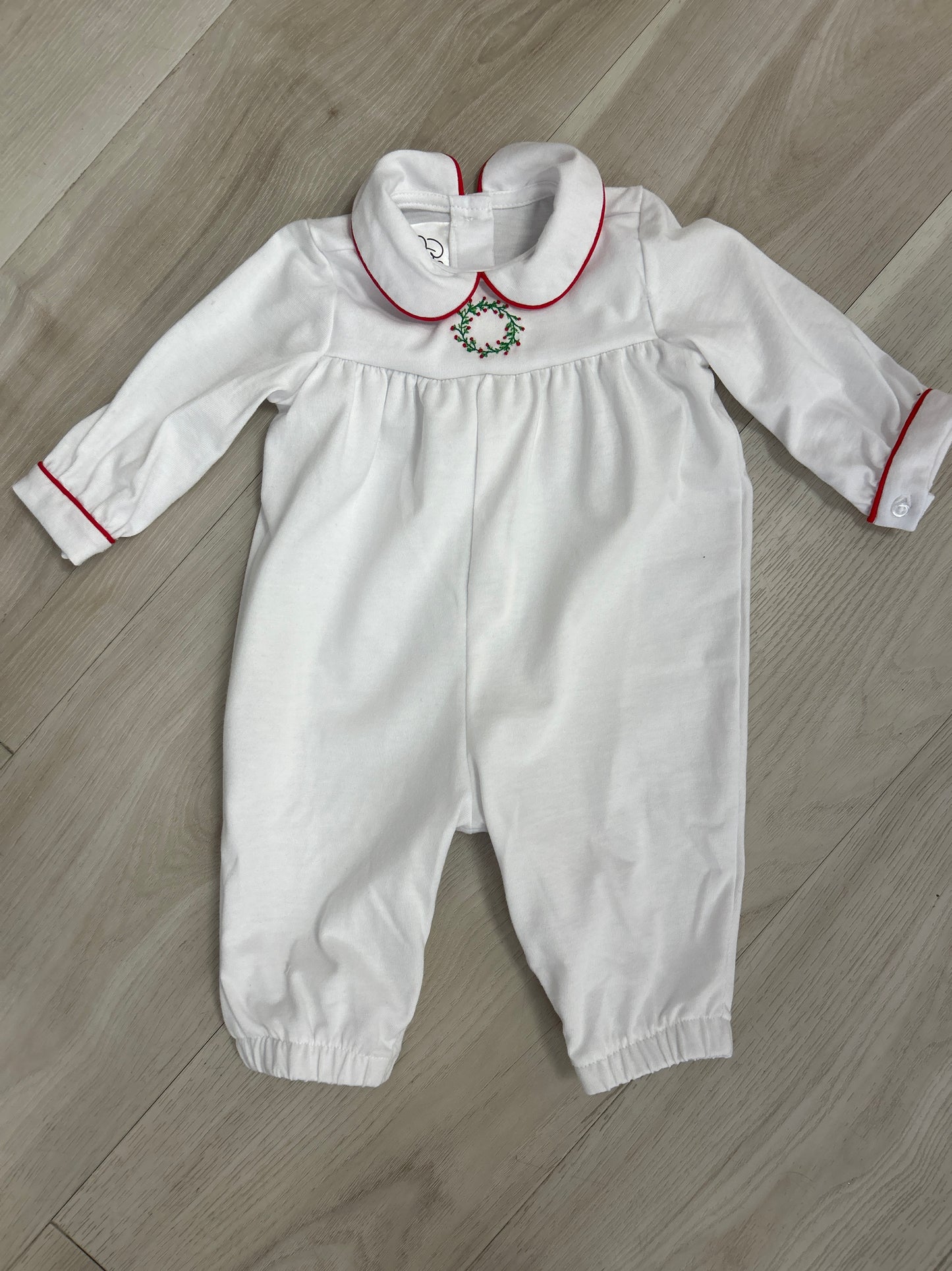 Baby Blessings - christmas wreath levi romper
