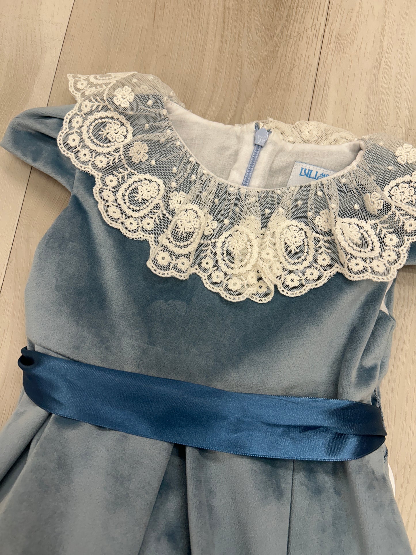 Luli + Me - Light Blue Velvet w/ Lace Collar