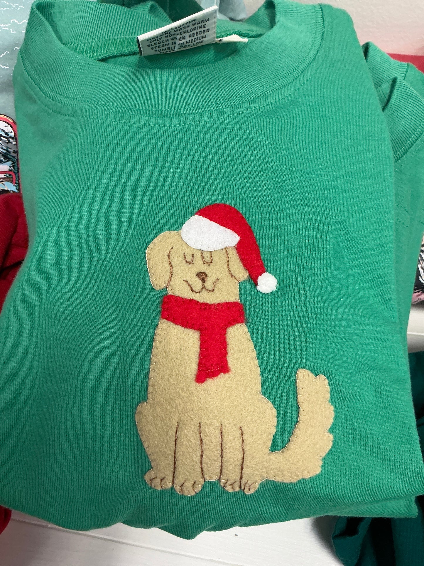 Acvisa - L/S Green t-shirt dog w/ Santa hat