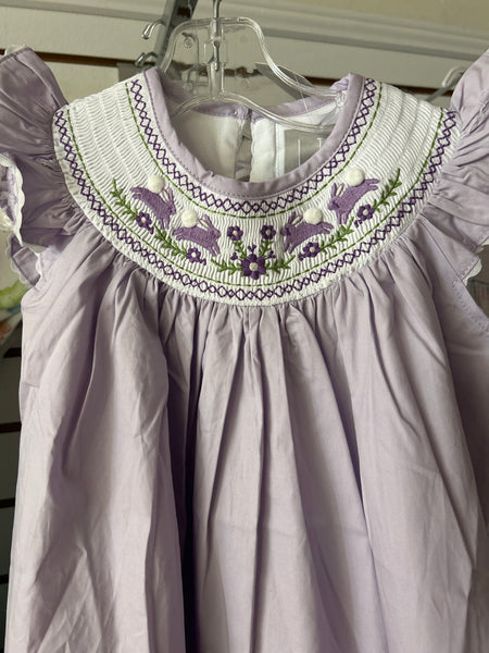 Lil Cactus - Light Purple Bunnies Smocked Bishop Dress