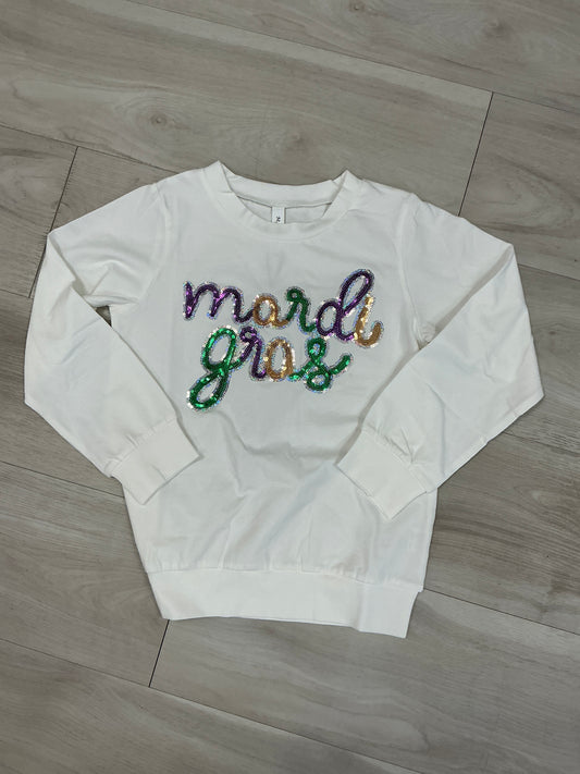 M.L. Kids - White Mardi Gras Sequin Long Sleeve Top