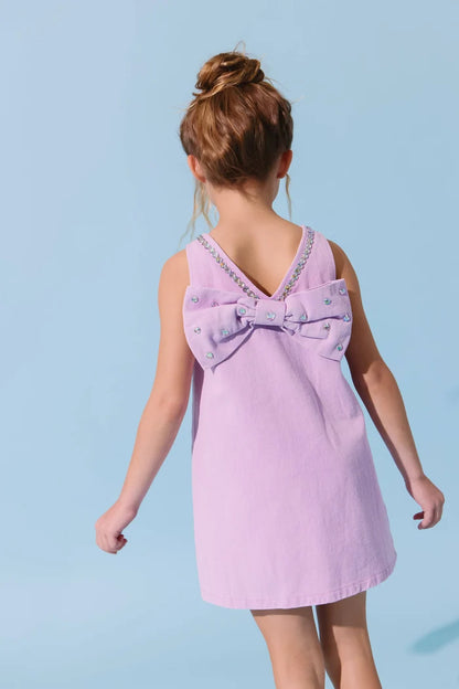Lola And The Boys - Lavender Crystal Heart Denim Bow Dress