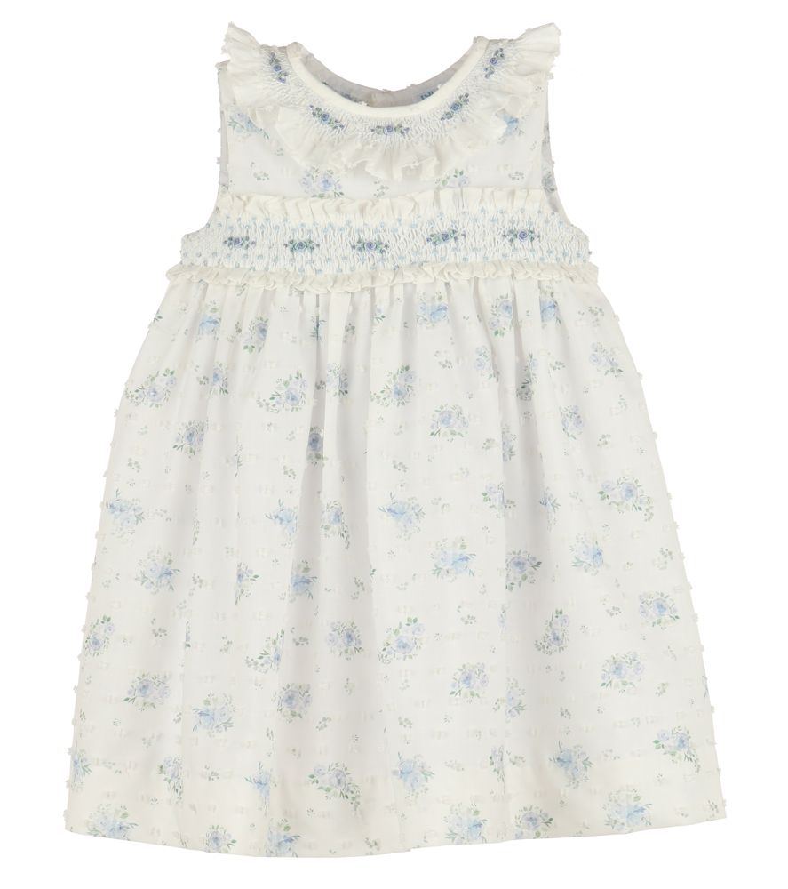 Luli & Me - Swiss Floral Smocked Dress - Blue