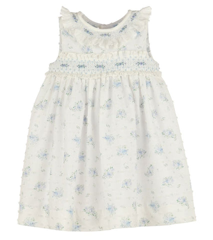 Luli & Me - Swiss Floral Smocked Dress - Blue