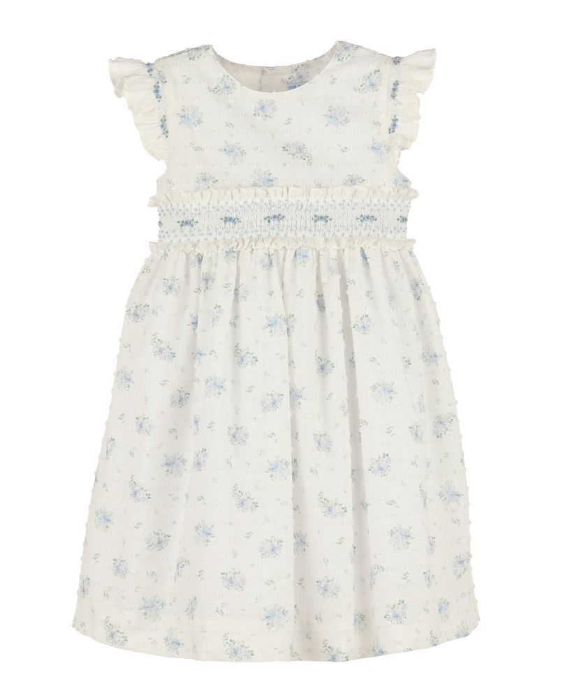 Luli & Me - Swiss Floral Flutter Dress - Blue