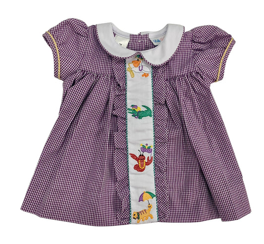 Lulu Bebe - Animal Embroidered Purple Gingham Dress