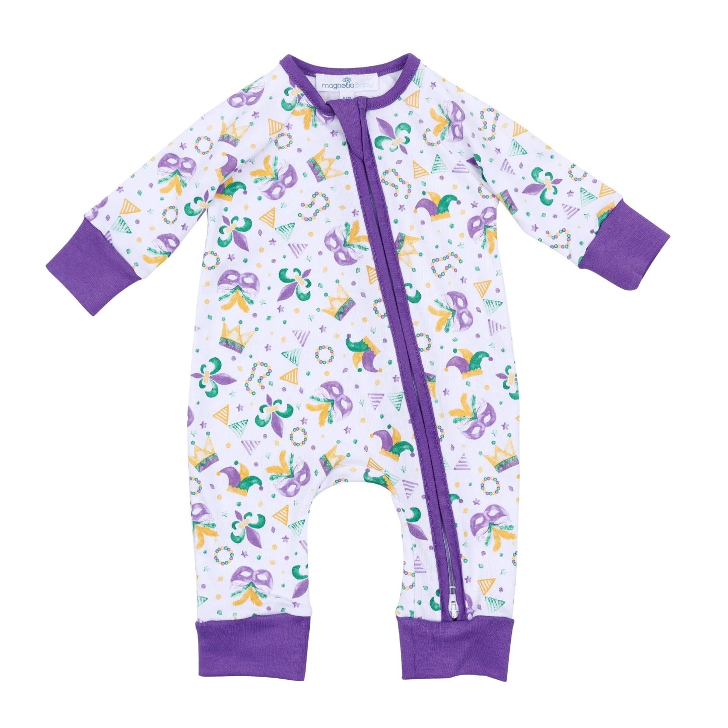 Magnolia Baby -  Mardi Gras Munchkins Zip Playsuit