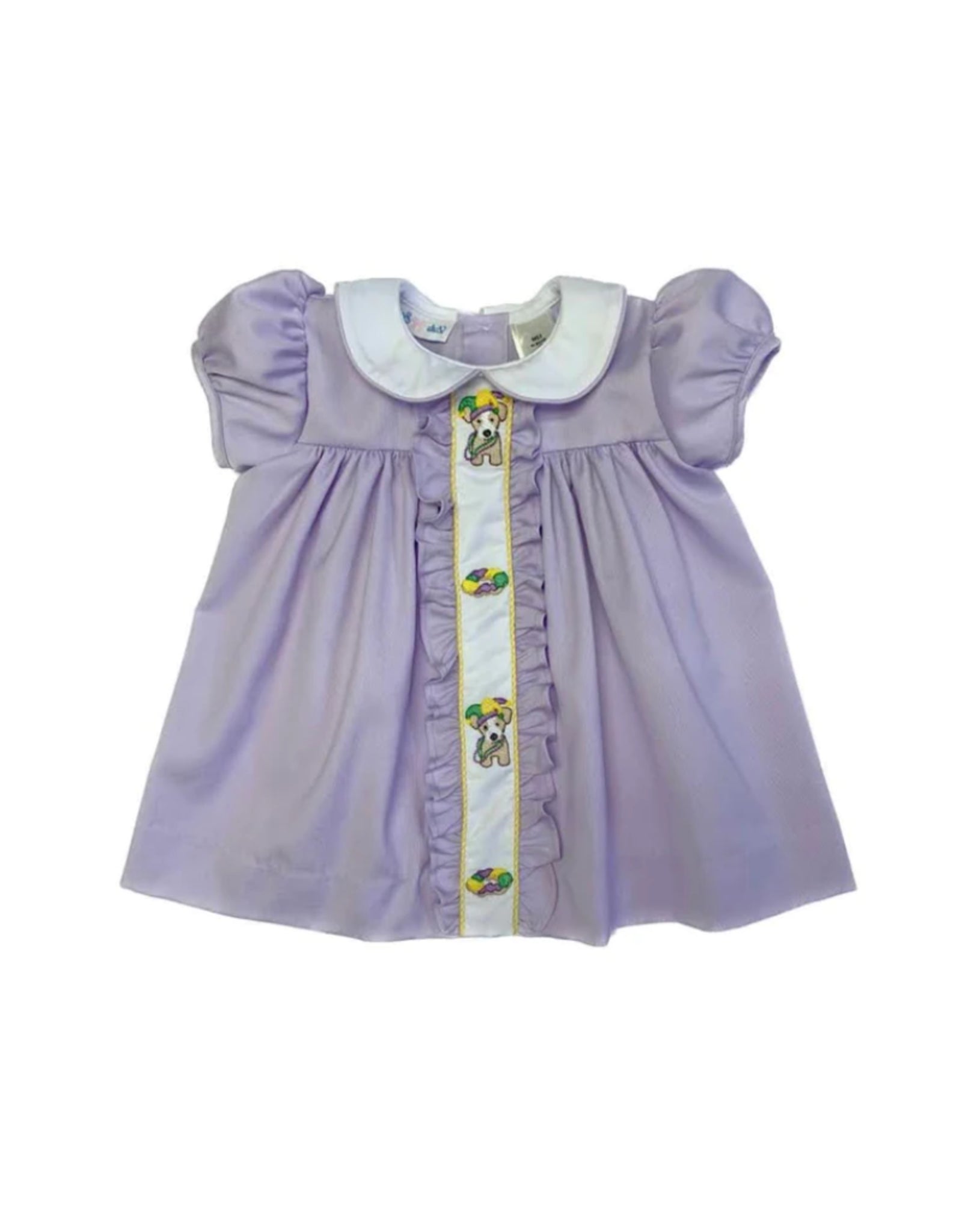 Lulu Bebe - Mardi Gras Puppy and King Cake Lavender Ruffle Dress