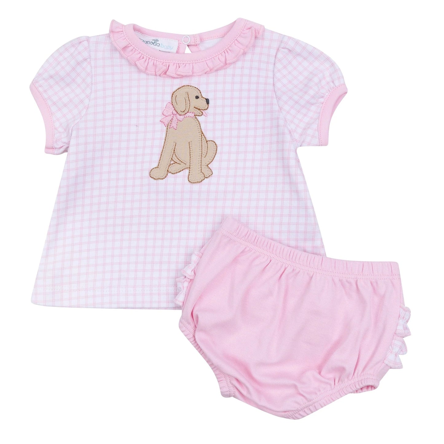 Magnolia Baby - Pink Puppy Ruffle Diaper Cover Set