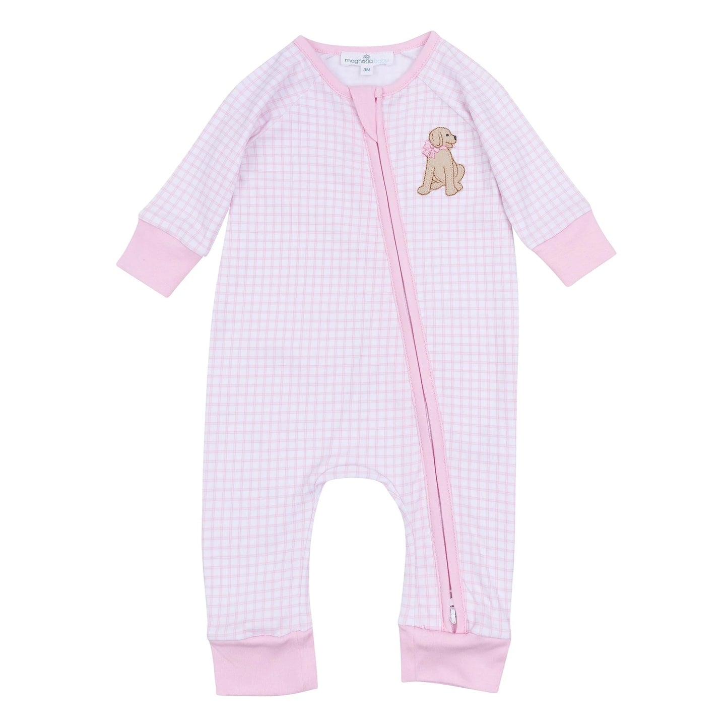 Magnolia Baby - Pink Puppy Playtime Applique Zip Playsuit