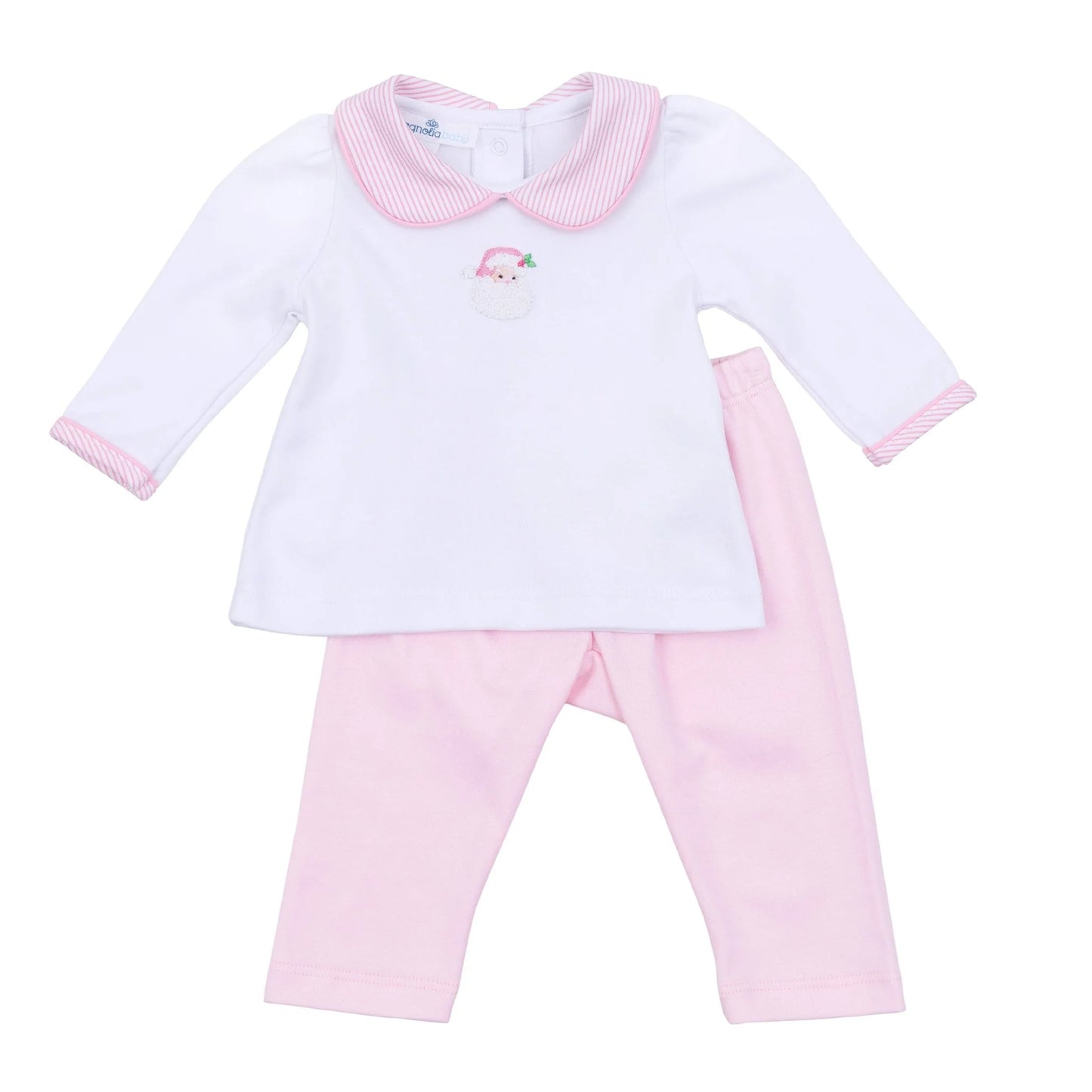 Magnolia Baby - Pink Santa Baby Collared Girl 2 Pc Pant Set