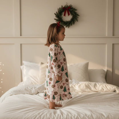 Sweet Bamboo - Santa's Cookie Pink Pajama Boho Dress