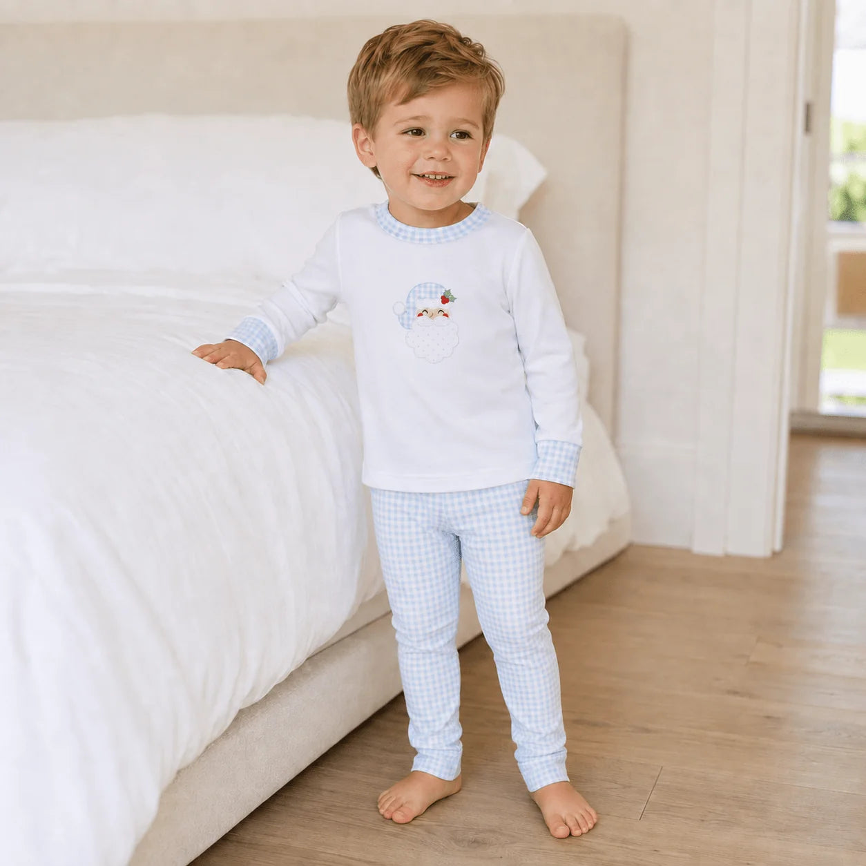 Magnolia Baby - Blue Sweet St. Nick Applique Long Pajamas