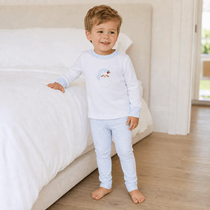 Magnolia Baby - Blue Sweet St. Nick Applique Long Pajamas
