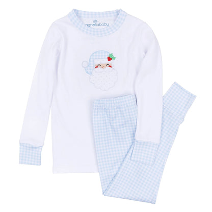 Magnolia Baby - Blue Sweet St. Nick Applique Long Pajamas