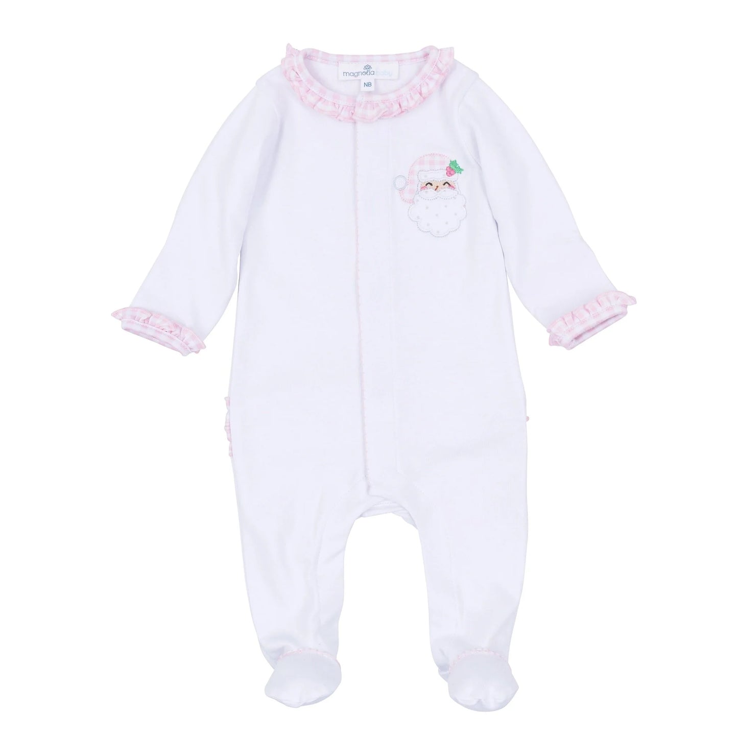 Magnolia Baby - Sweet St Nick Applique Ruffle Zip Footie - Pink