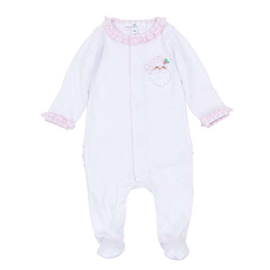 Magnolia Baby - Sweet St Nick Applique Ruffle Zip Footie - Pink