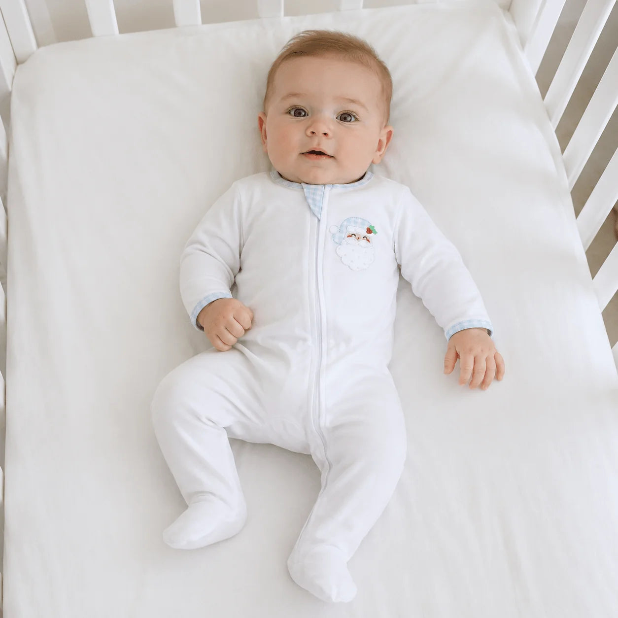 Magnolia Baby - Sweet St Nick Applique Zip Footie - Light Blue